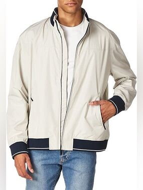 Perry Ellis Men's Lightweight Long Sleeve Jacket Stone Size M